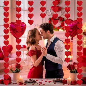 BE MINE, Valentine's Day Decor 96 PCS Red Felt Hanging Hearts Garland Decoration